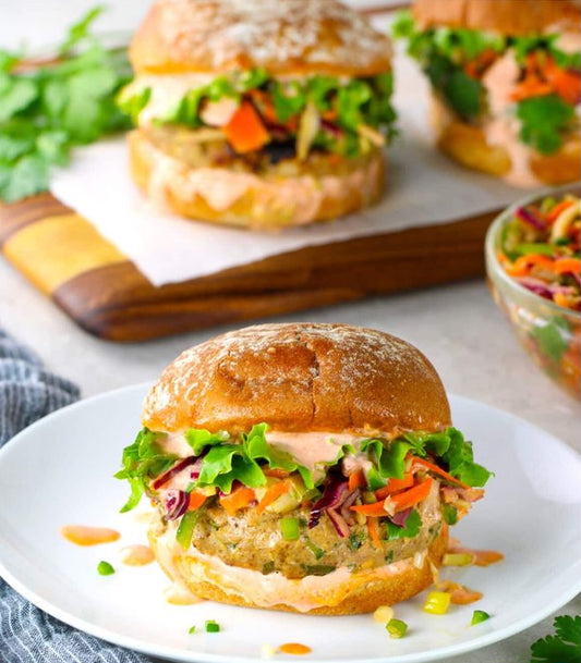 Fresh home made Ahi Tuna burger with sriracha aioli