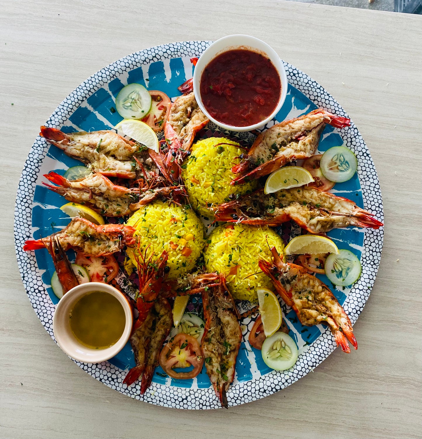 Mediterranean Grilled Butterfly Tiger prawns (3-4 pieces) -Lemon ,olive oil & garlic
