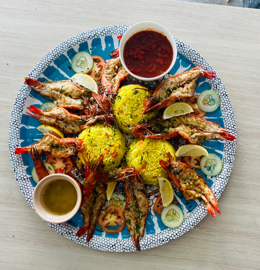 Mediterranean Grilled Butterfly Tiger prawns (3-4 pieces) -Lemon ,olive oil & garlic