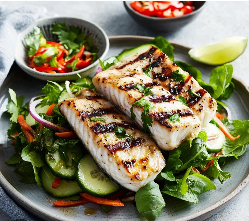 Mediterranean Grill Platter - catch of the day, boneless chicken thighs or organic chicken breast