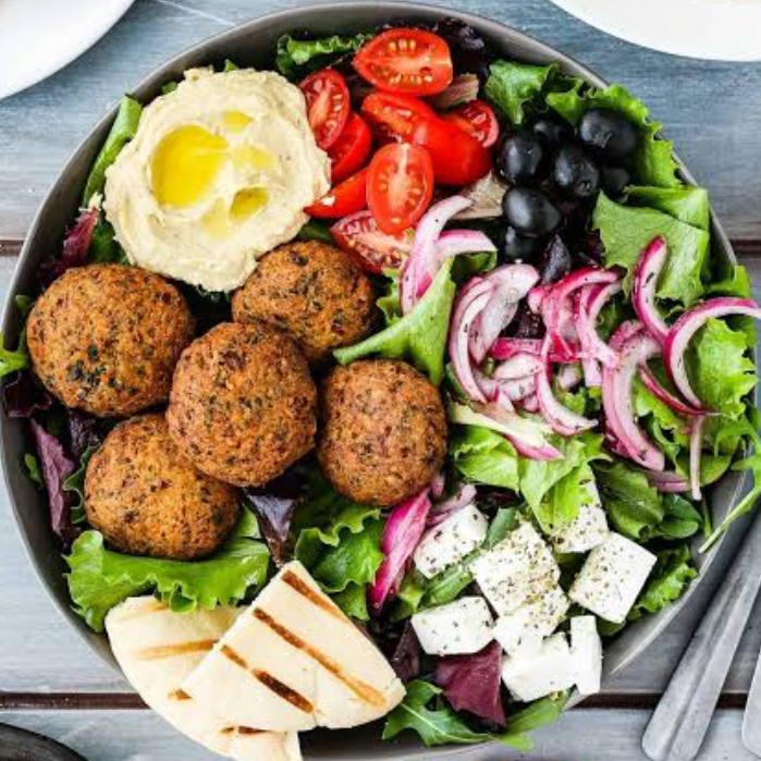 Mediterranean Felafel bowl with hummus &  crispy pita - Vegetarian