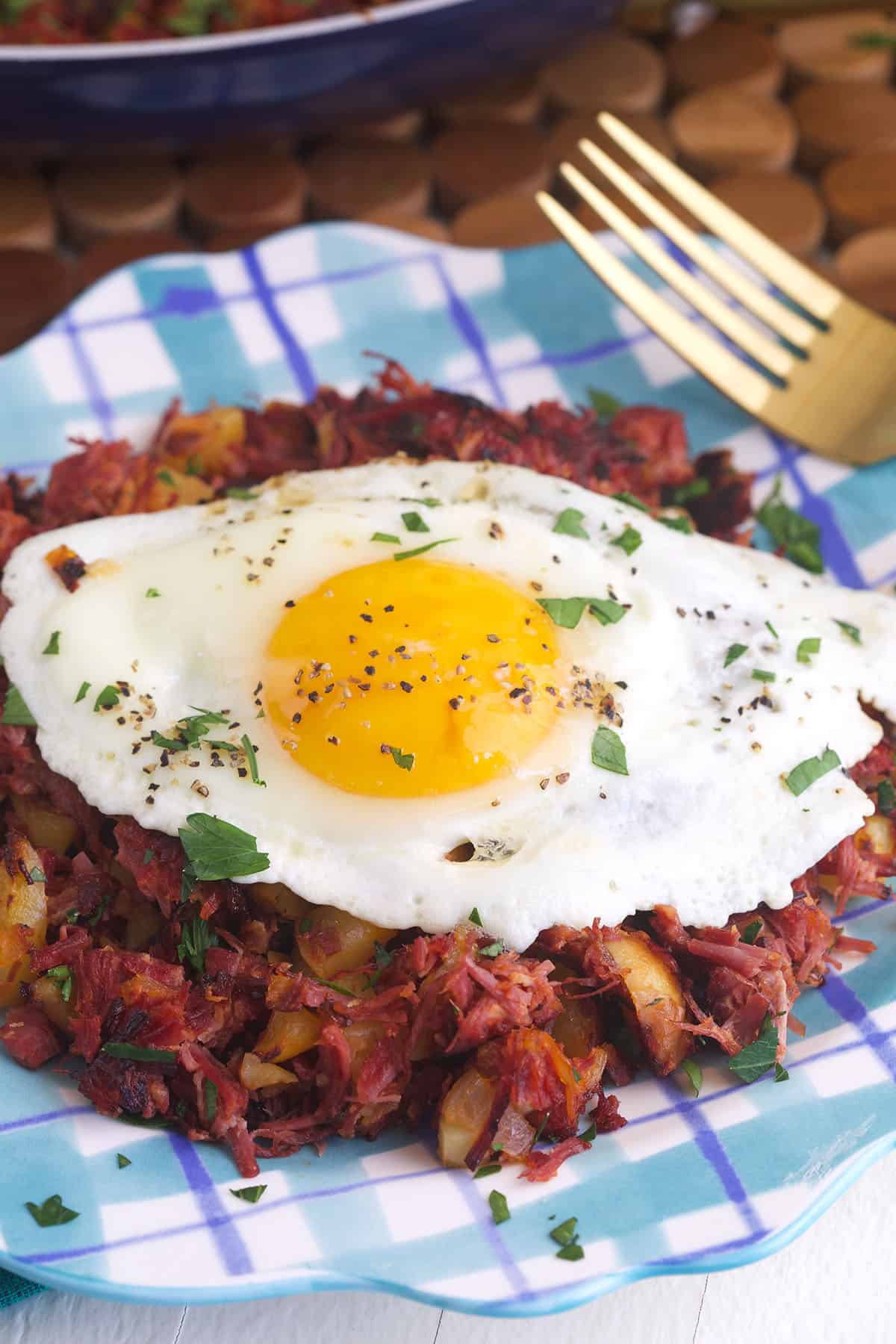 Skillet Corned Beef Hash with Thick brioche toast