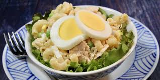 Mediterranean Fresh Tuna & boiled egg pasta salad for picnics & packed lunch
